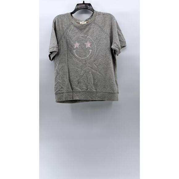 STUDIO COLLECTION BY DAVID LERNER Women's Gray Smiley Short Sleeve Top SZ M - Picture 1 of 9